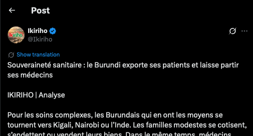 Capture de la publication d'IKIRIHO