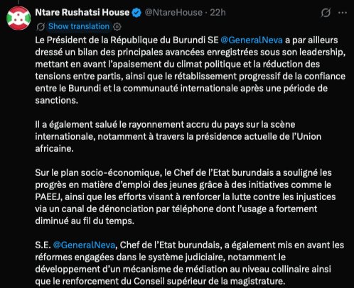 Capture de la publication @NtareHouse évaluée